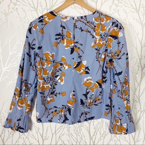 Who What Wear Pinstripe Pleated Ruffle Blouse M - Picture 8 of 12